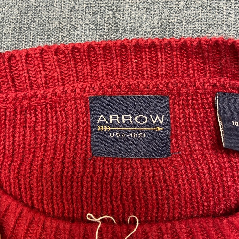 Arrow Sweater Mens Medium Red Windowpane Long Sleeve Knitted Winter Crew Neck - Picture 5 of 10